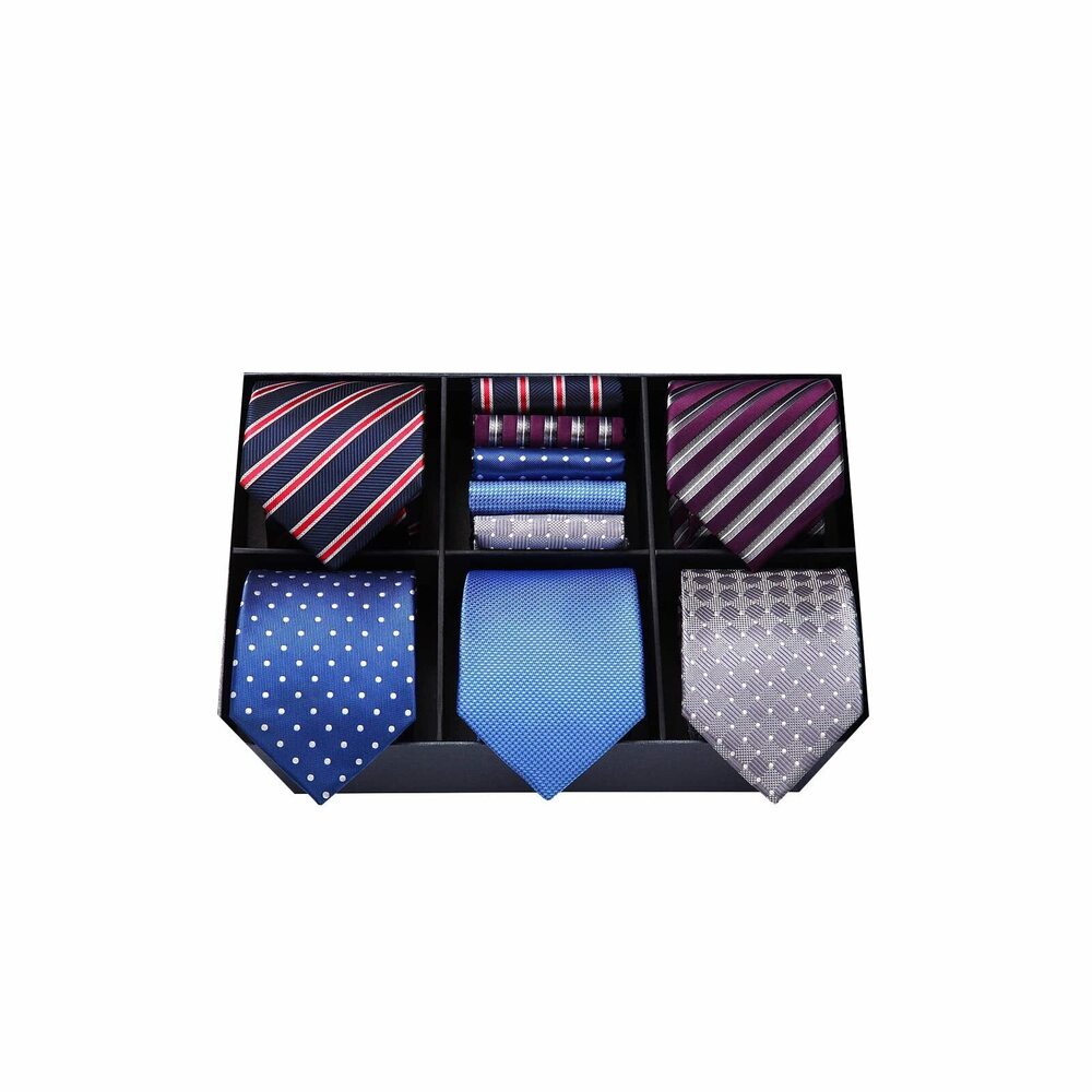 2780 Lot 5 Pcs Ties Collection Elegant Neckties and Pocket Square Present